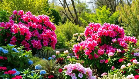 Jardin avec Rhododendrons et autres plantes