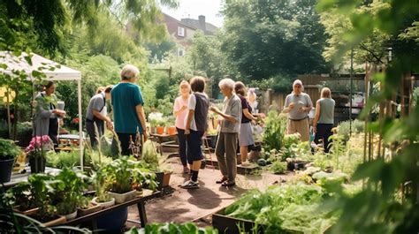 illustration d'un jardin partagé avec des personnes de tous âges jardinant ensemble