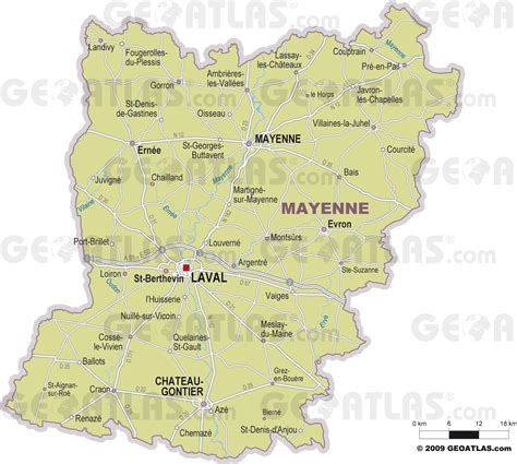 Carte de la Mayenne avec les emplacements de Méral et Changé