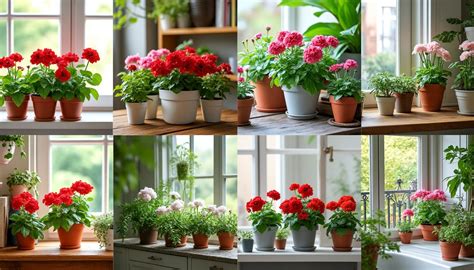 Géraniums en pot à l'intérieur près d'une fenêtre