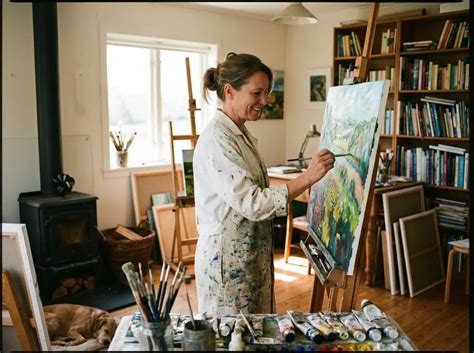 Charlotte Julian peignant dans son atelier