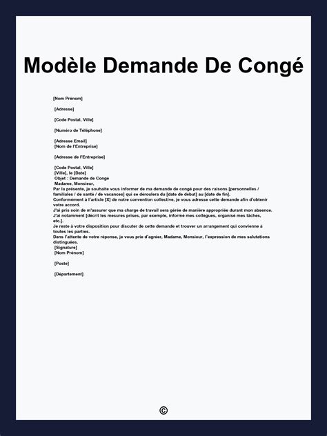 modèle de lettre de demande de congé