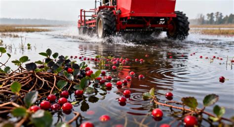 Champ de canneberges inondé avec des fruits flottants