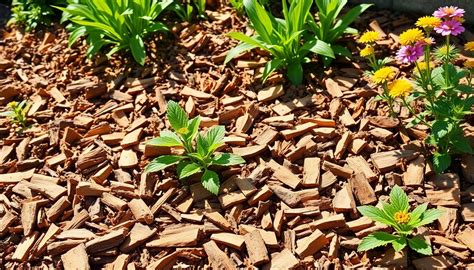 Paillage de copeaux de bois dans un jardin