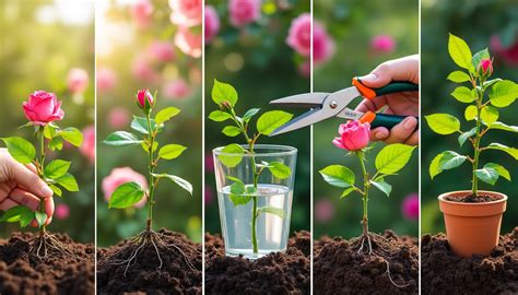 Un verre d'eau avec une bouture de rosier en train de développer des racines