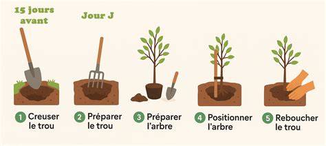 Illustration des étapes de plantation d'un arbre fruitier