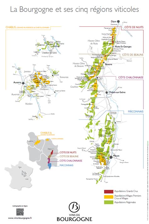 Carte de la Bourgogne viticole avec Monthelie mise en évidence