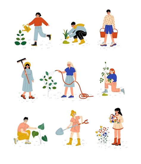 Illustration d'artistes travaillant dans un jardin expérimental