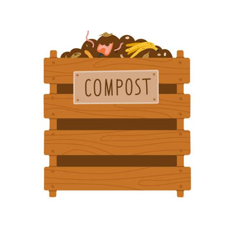 Illustration d'un bac à compost avec des déchets organiques et des outils de jardinage