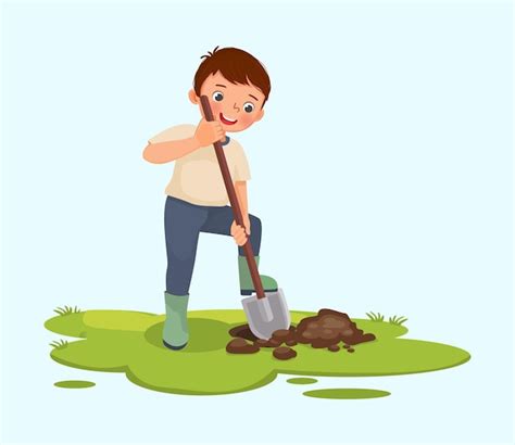 Enfant creusant avec une pelle dans un jardin