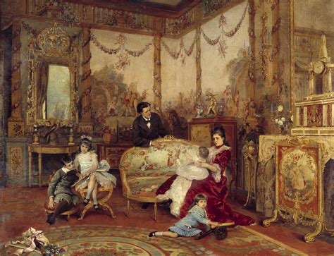 Illustration d'un salon bourgeois du XIXe siècle avec des plantes en pot