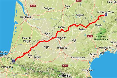 Carte du Chemin de Saint-Jacques de Compostelle, Via Podiensis