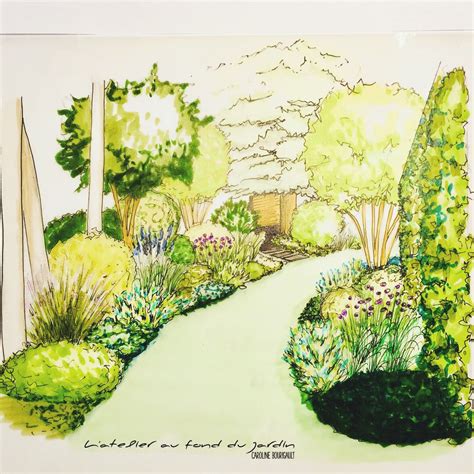 Illustration d'une allée bordée de chèvrefeuilles en fleurs