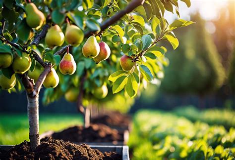 Jeunes poiriers en pot prêts à être plantés
