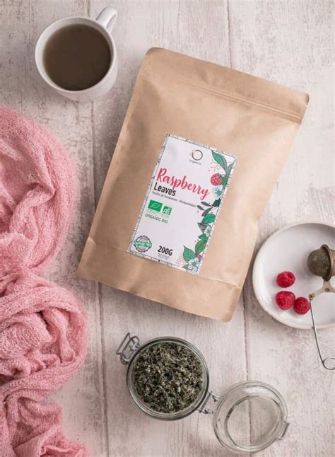 Emballage de tisane de feuilles de framboisier bio