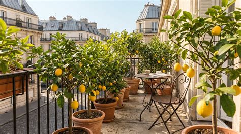 Jardin méditerranéen avec plusieurs citronniers nains en pot
