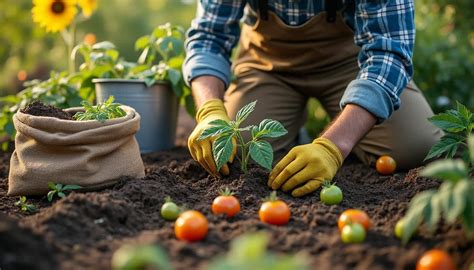 Jardinier inspectant ses plants de tomates