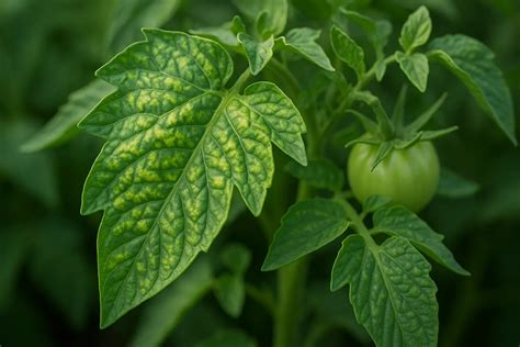 Symptômes de la mosaïque du tabac sur feuilles de tomate