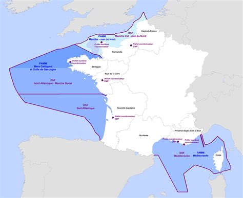 Carte des zones maritimes françaises
