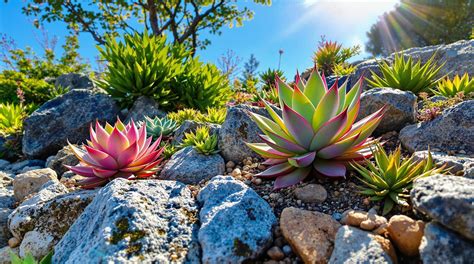 Plantes grasses diverses en rocailles