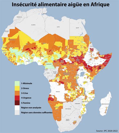 Carte de l'Afrique illustrant les zones d'insécurité alimentaire