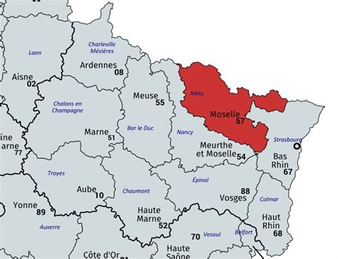 Carte de France mettant en évidence l'Alsace et la Moselle