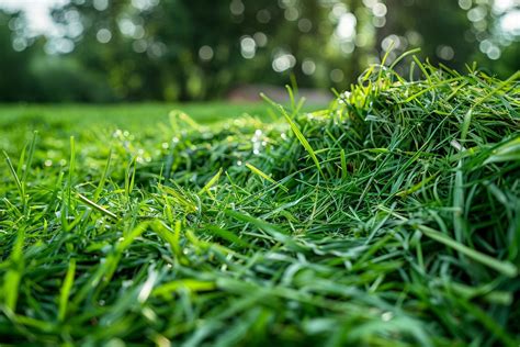 Herbe coupée finement sur la pelouse (mulching)