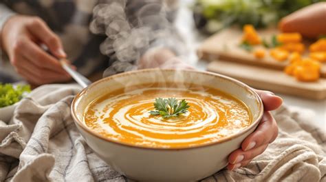 Ingrédients pour un potage aux épinards et patate douce sur une planche à découper