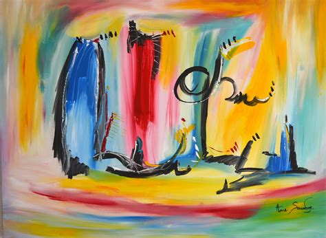 Peinture abstraite d'arbre fruitier avec des couleurs vives