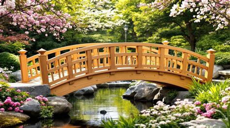 Aménagement d'un pont en bois dans un jardin japonais