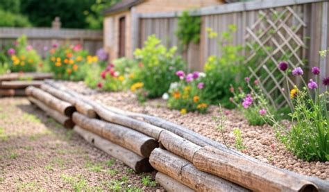 Exemple de bordure en rondins de bois pour délimiter un parterre