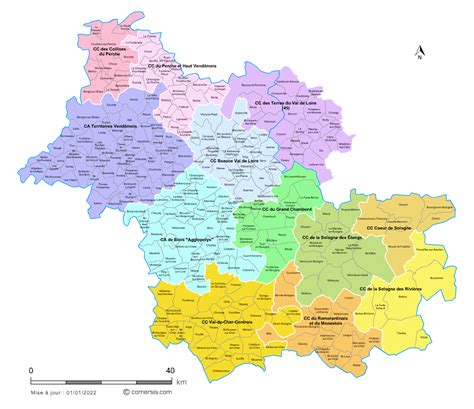 Carte du Loir-et-Cher et des communes environnantes de Pruniers-en-Sologne