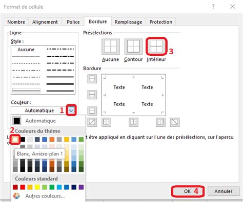 Onglet Bordure Format de cellules Excel