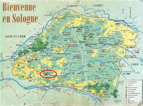 Carte de la Sologne avec mise en évidence des zones agricoles et forestières