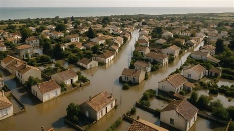 Image d'une zone inondée avec des maisons et des champs