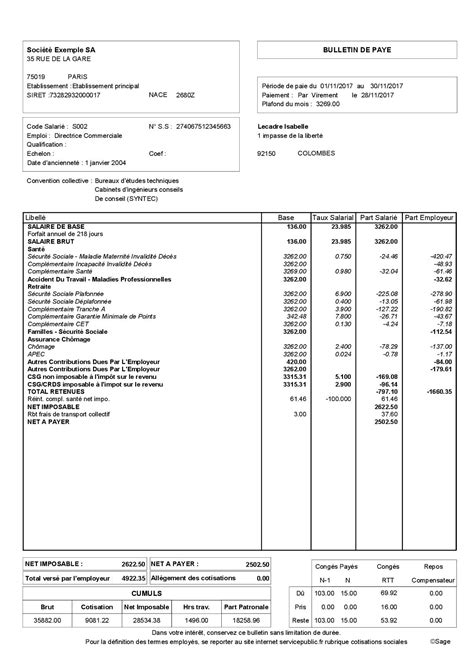Structure simplifiée d'un bulletin de paie moderne