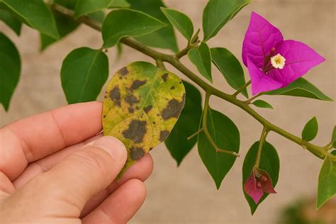 Feuilles de bougainvillier attaquées par des pucerons