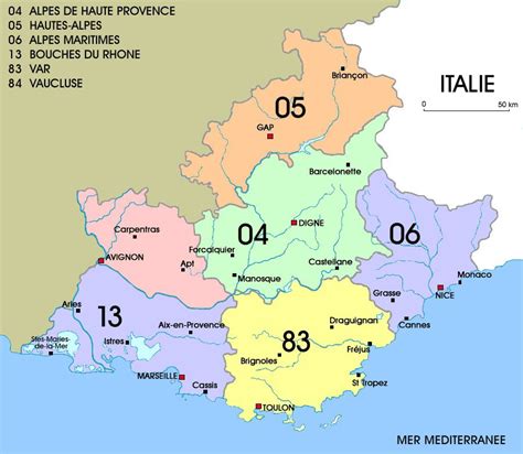 Carte de la région PACA avec les zones d'intervention