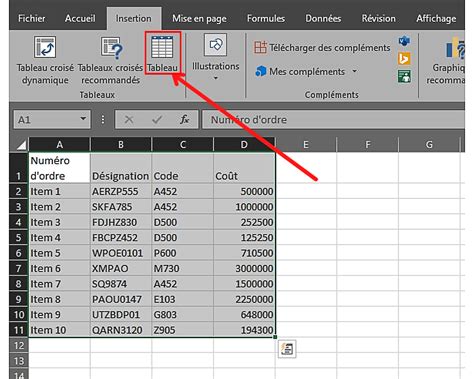 Tableau Excel avec et sans bordures