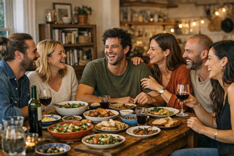 Table de repas convivial avec des produits de la ferme Fruitier Octeville-sur-Mer