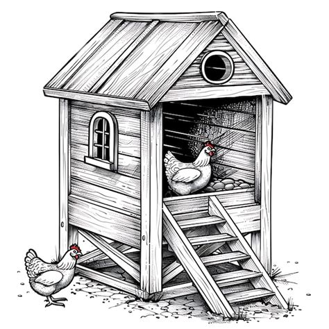 Dessin d'un poulailler intégré dans un jardin permacole