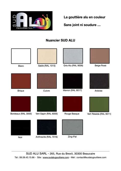 Nuancier de couleurs de bordures en aluminium
