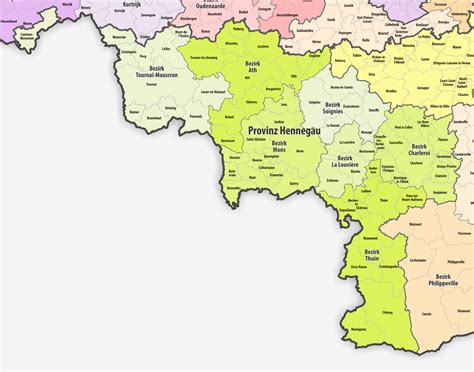 Carte de la région du Hainaut en Belgique, mettant en évidence les zones de service potentielles pour les jardiniers