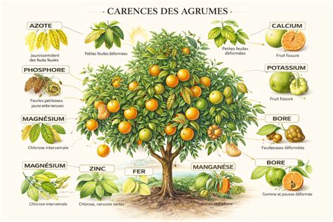Tableau des carences en nutriments des agrumes