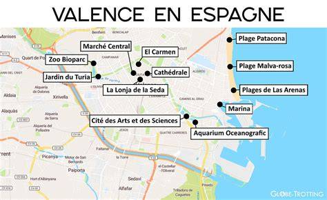 Plan de la ville de Valence et de ses environs, mettant en évidence les zones commerciales et les accès routiers