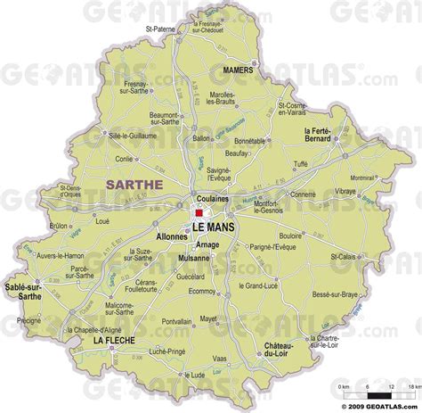 Carte de la Sarthe et de la Sologne avec des points d'intérêt