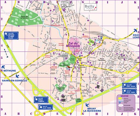 Plan des rues de Bully-les-Mines avec des symboles d'arbres fruitiers