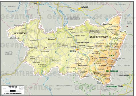 Carte détaillée de la région Grand Est avec le département des Vosges