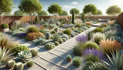 Jardin sec avec graviers et plantes résistantes