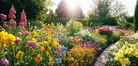 Illustration d'un jardin fleuri avec une grande variété de bulbes colorés